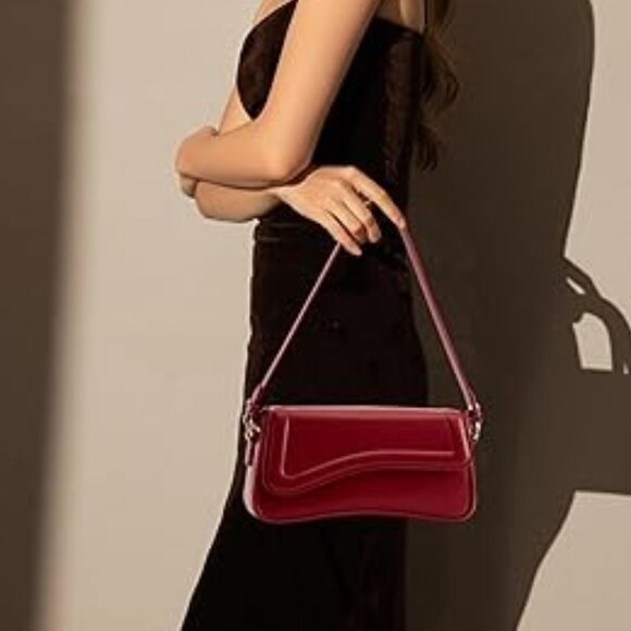 Neiman Marcus Red Wine PU leather Saddle Bag - Picture 1 of 3